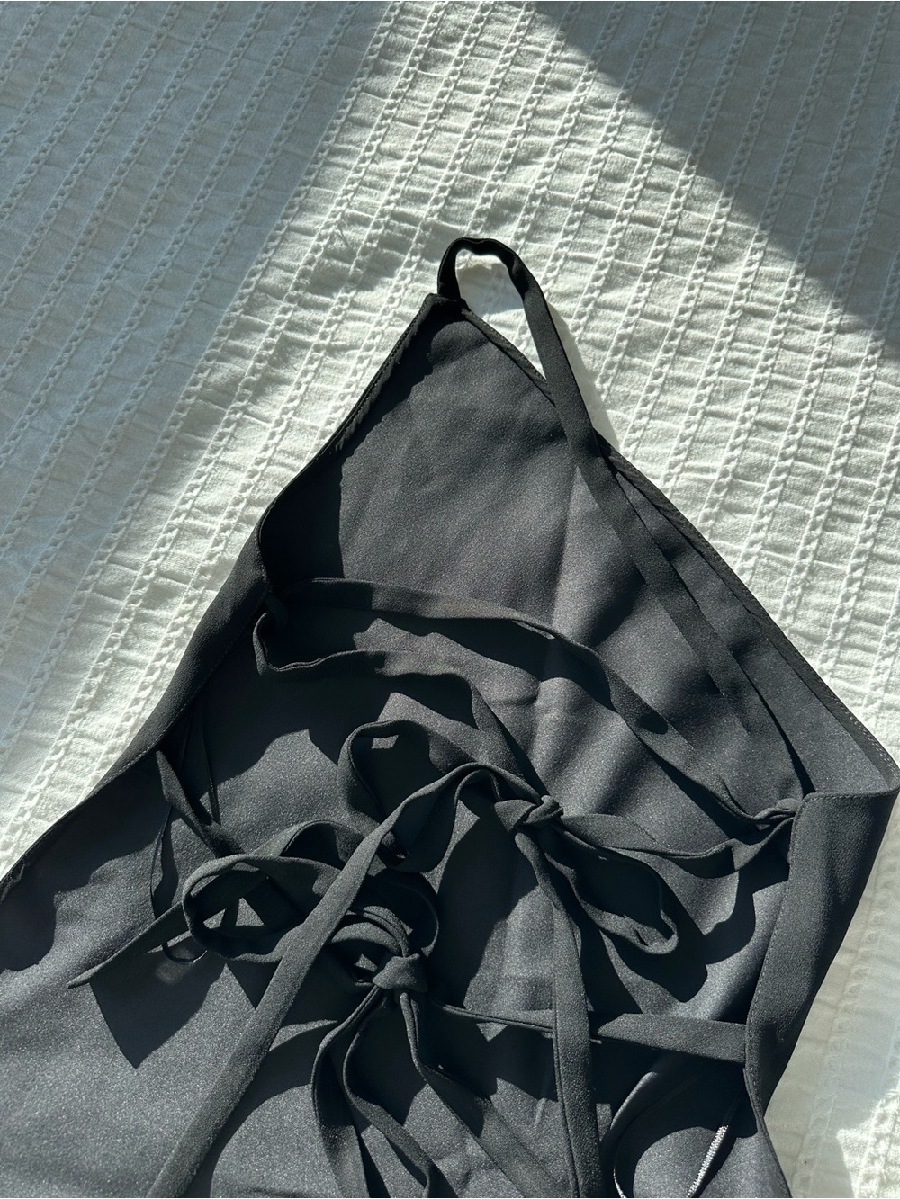 Zara: Black Asymmetrical Halter-Style Top with Open Back and Tie Straps